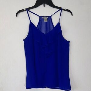 Elegant Blue Layered Camisole Tank Top with Ruffle Size L‎